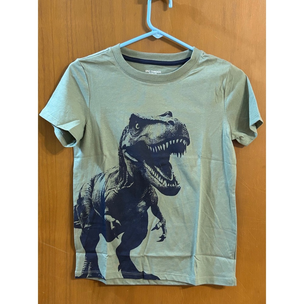 Epic Threads Kids Medium 10-12 T-Rex Dinosaur Graphic T-Shirt Green Short Sleeve